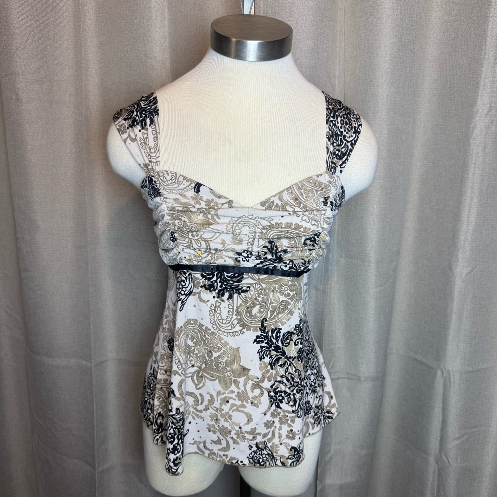 “By Choice” Y2K Patterned Sleeveless Top Made in USA Taupe and Black